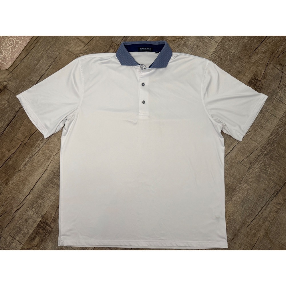 Avalon Golf Luxe Polo Shirt Mens XL White Blue Collar Modern‎ Luxury Performance